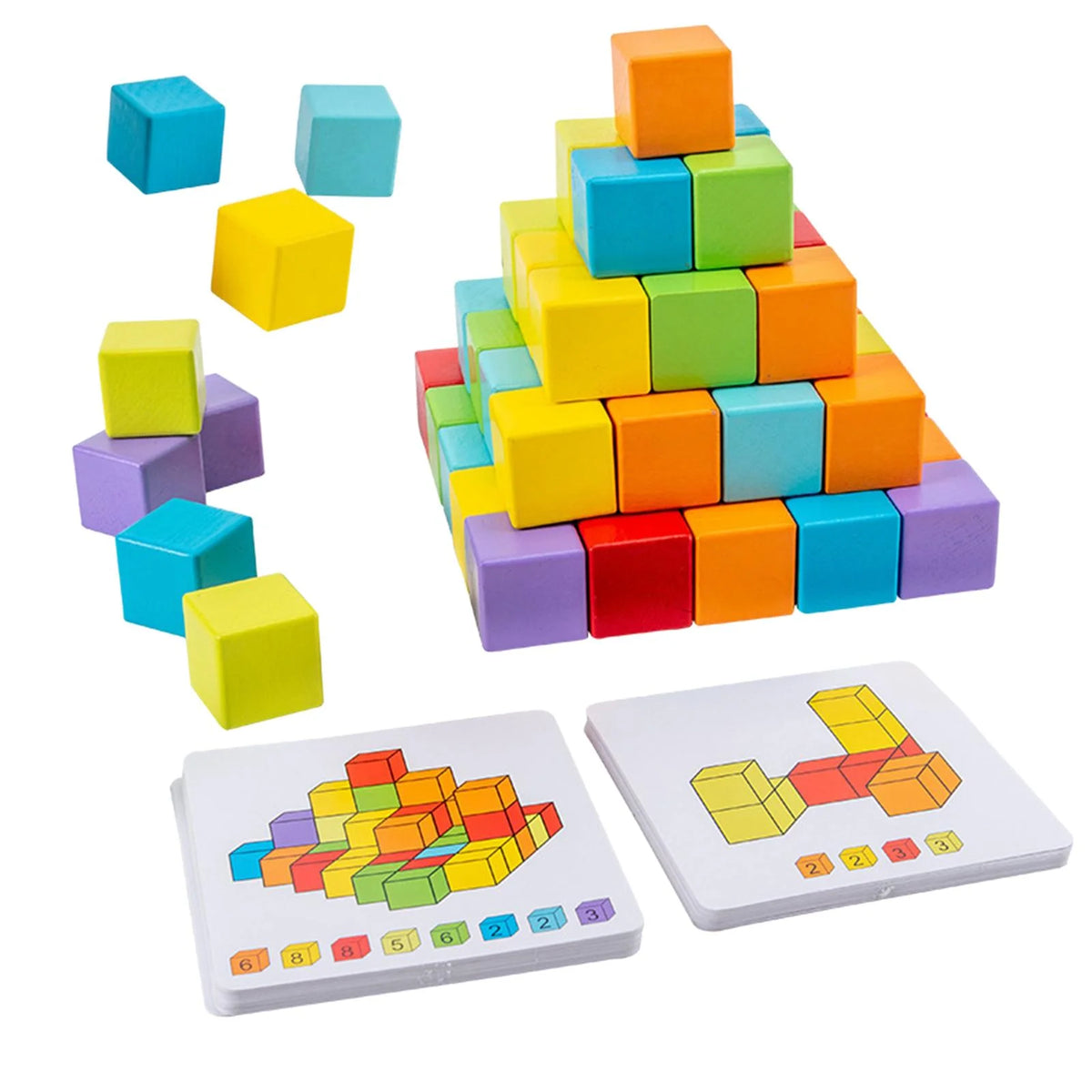 Wooden Building Blocks Stacking Game with Cards Sensory Toys E1343