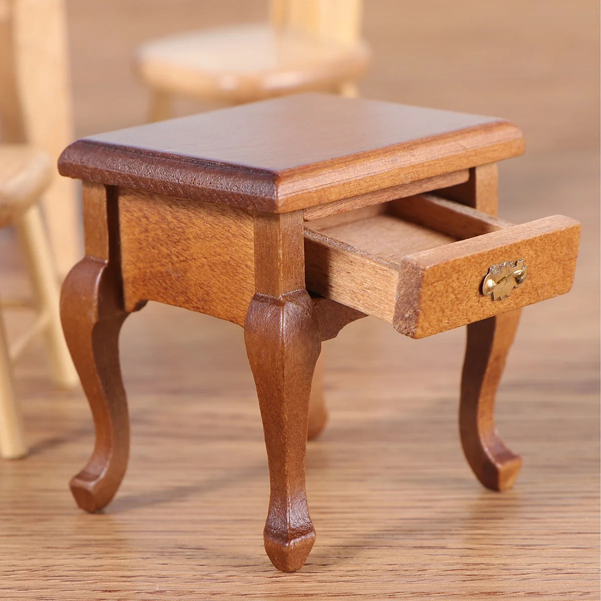 1:12 Walnut Color Wooden Bedside Table Miniature Furniture G2217