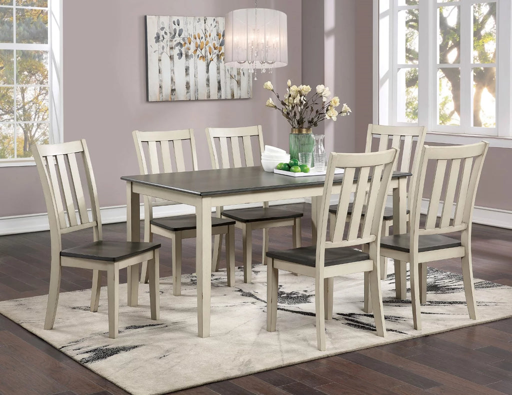 Antique White Gray 7pc Solid Wood Dining Table and 6 Side Chairs Z39306