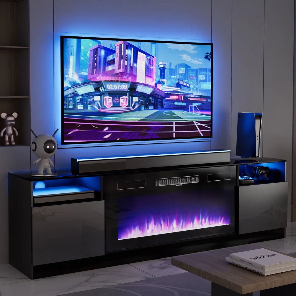 Black TV Stand with 36 Electric Fireplace D258