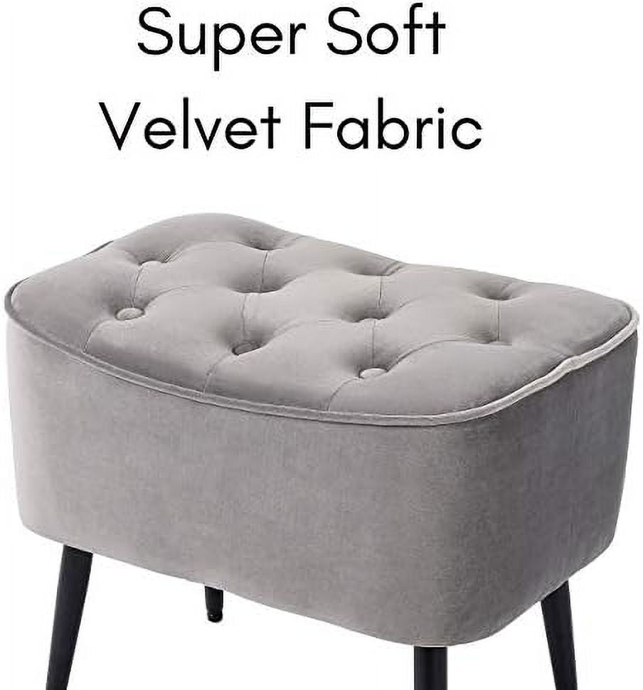 Tufted Curve Tan Velvet Ottoman Foot Stool with Steel Legs V7158