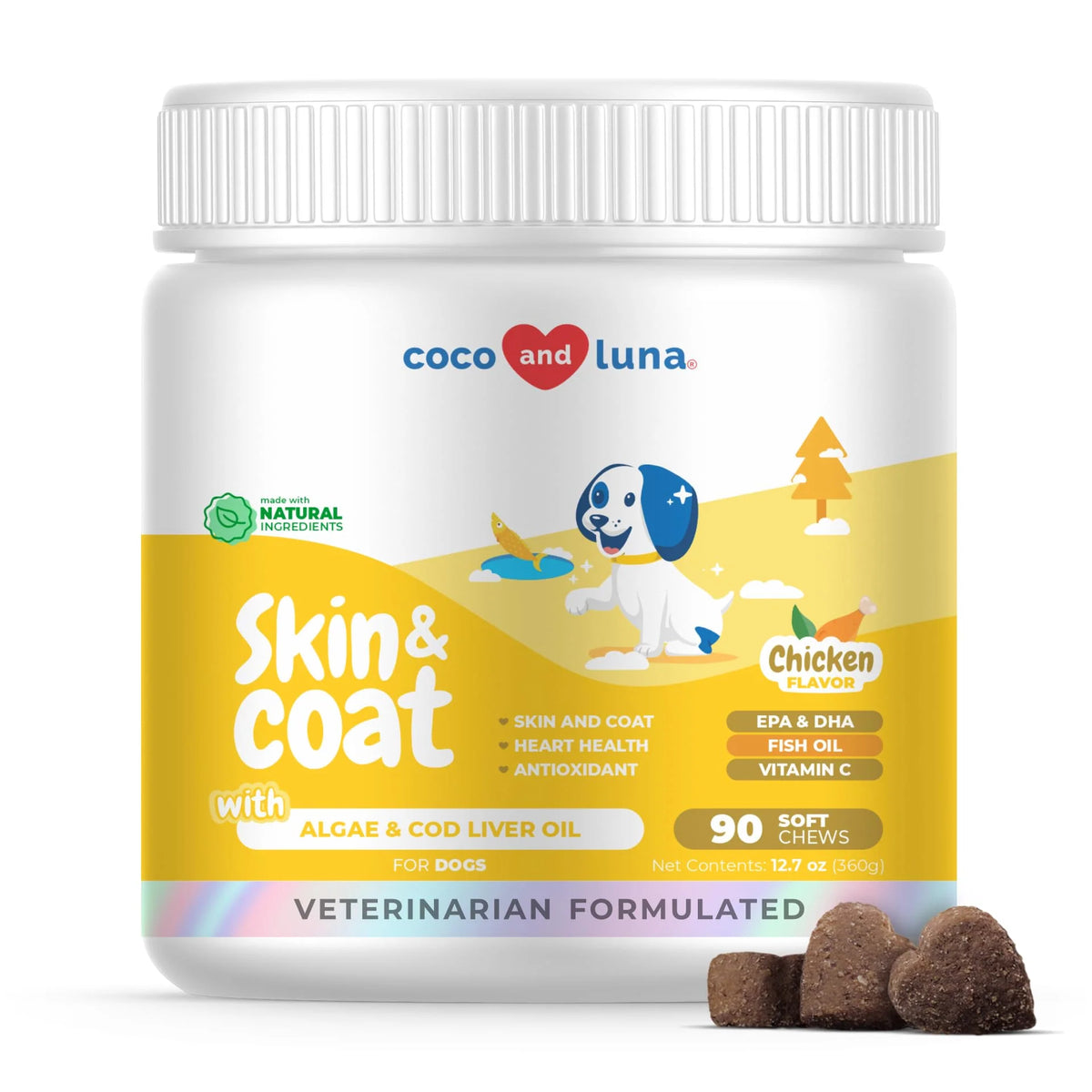 90 Soft Chews Omega 3 Fish Oil with Cod Liver Oil Algae Oil EPA & DHA E370027