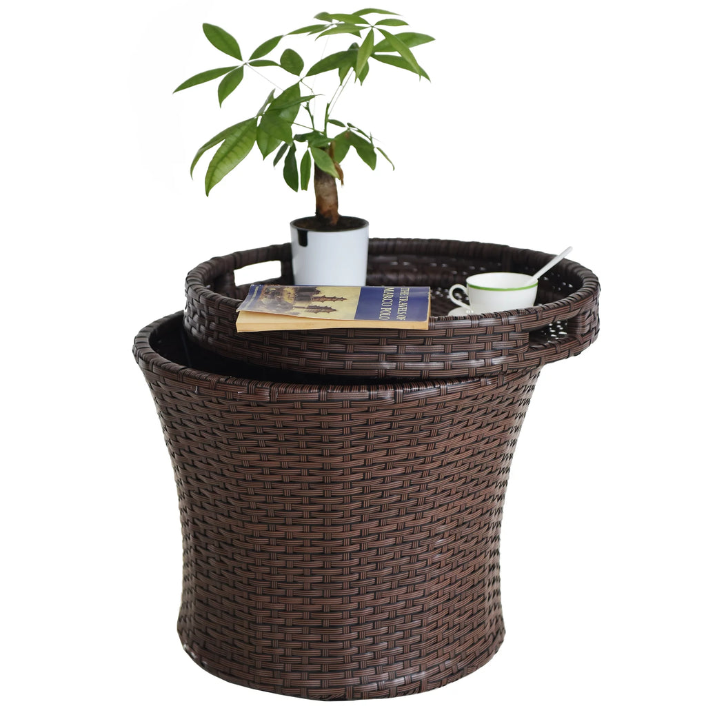 Small Brown Wicker Rattan Side Table with Storage A1431