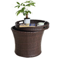 Small Brown Wicker Rattan Side Table with Storage A1431