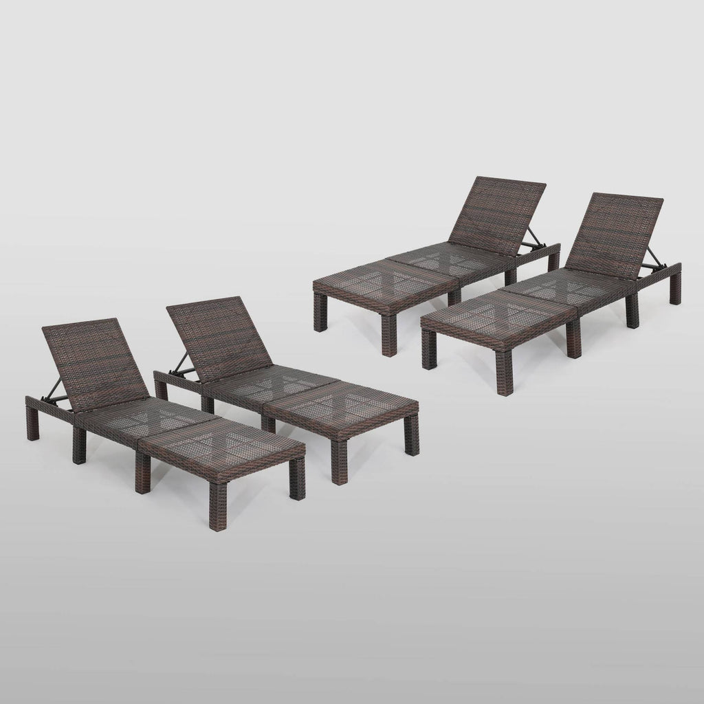 Brown Wicker Chaise Lounge Set of 4 G957102