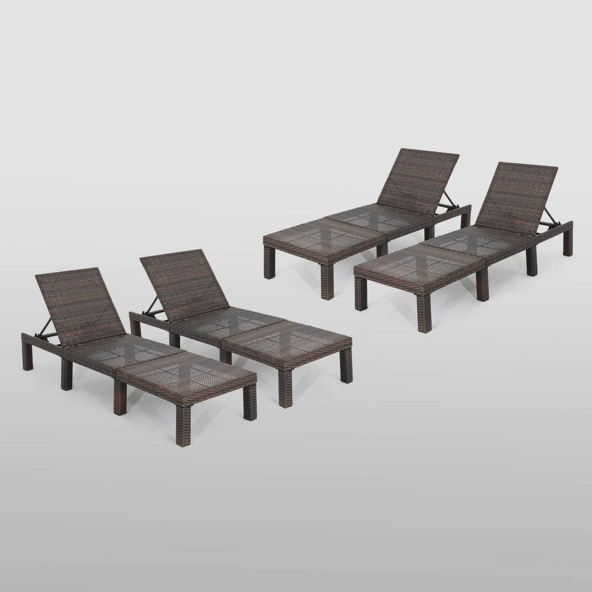 Brown Wicker Chaise Lounge Set of 4 G957102