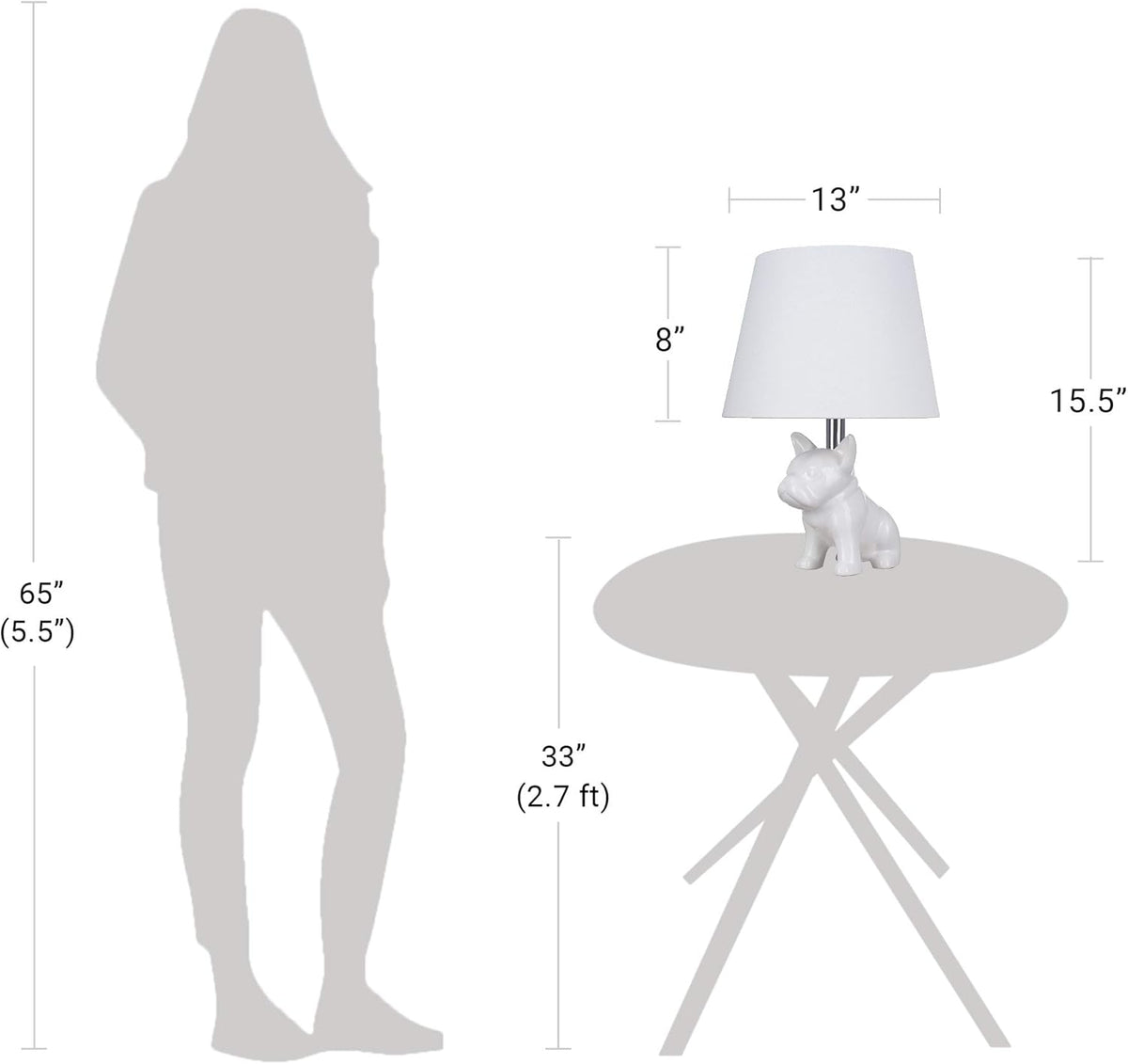 White Ceramic French Bulldog Table Lamp O9058
