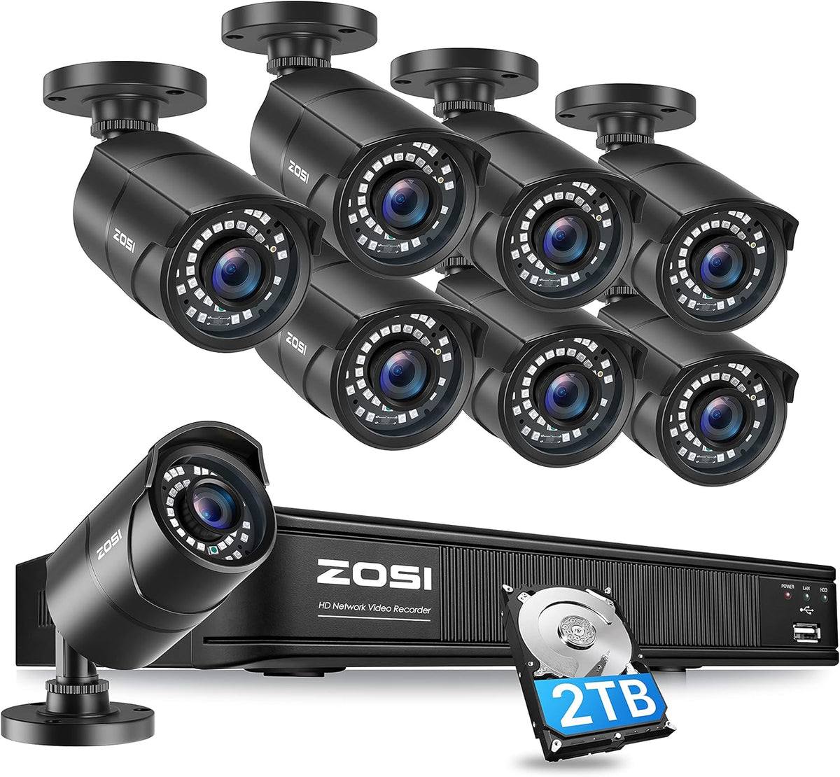 5MP-Lite CCTV DVR 8 Channel with Hard Drive 1TB and 4 x 1080p Weatherproof Surveillance Camera with 80ft Night Vision V3883
