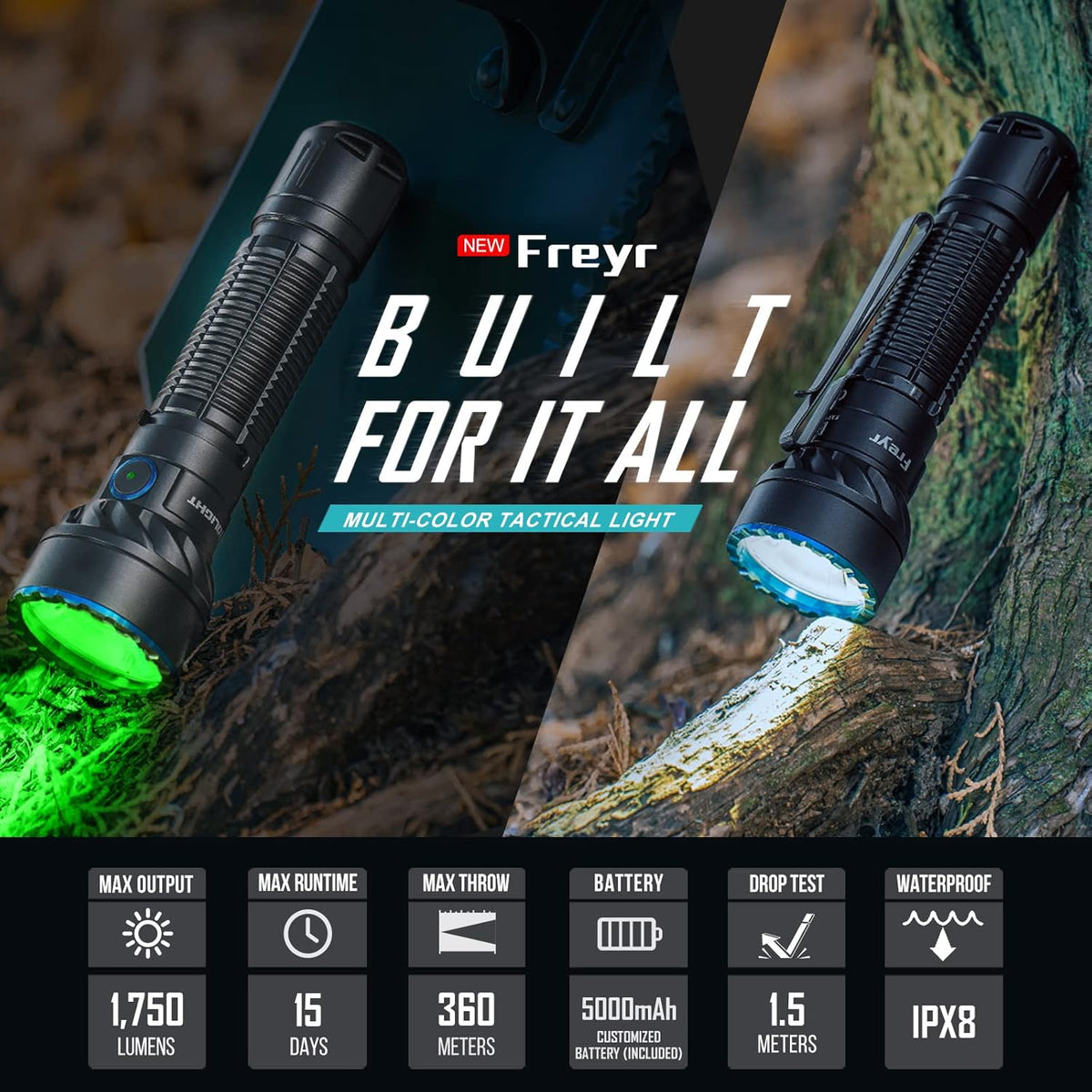 1750 Lumens Multi-Color Tactical Flashlight B468
