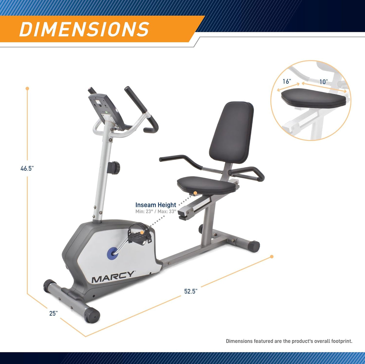 Recumbent Exercise Bike with Adjustable Seat and 8 Resistance Levels, 300 Pound Capacity Q3289
