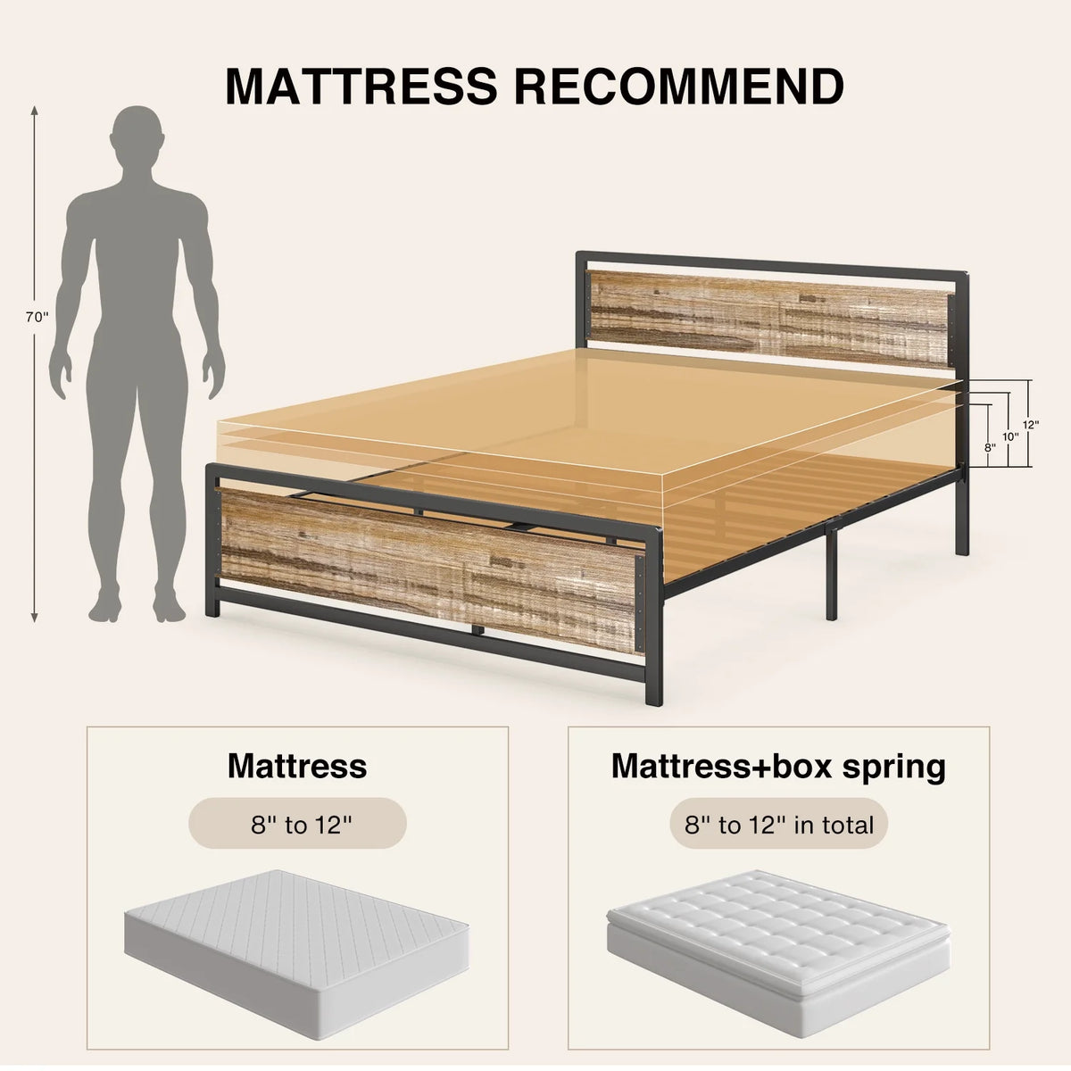 Full Size Bed Frame with Headboard, Under-Bed Storage, Gray S54047