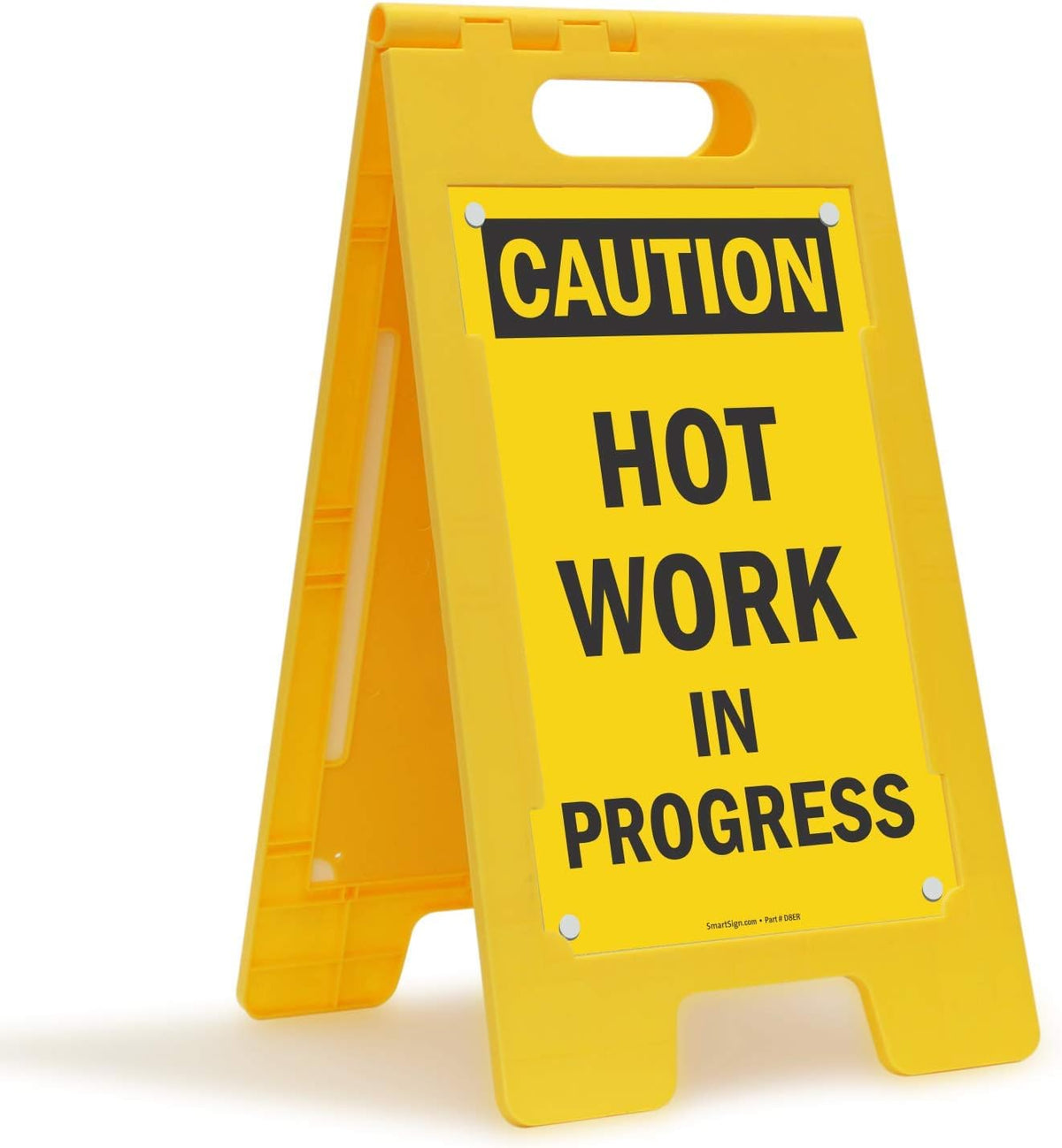 Caution Hot Work In Progress Folding Floor Sign, 25 x 12 Plastic, Black on Yellow, Pack of 2 B934