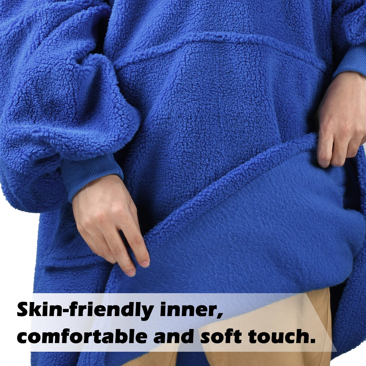 Oversized Microfiber Faux Shearling Wearable Blanket with Front Pocket L6807