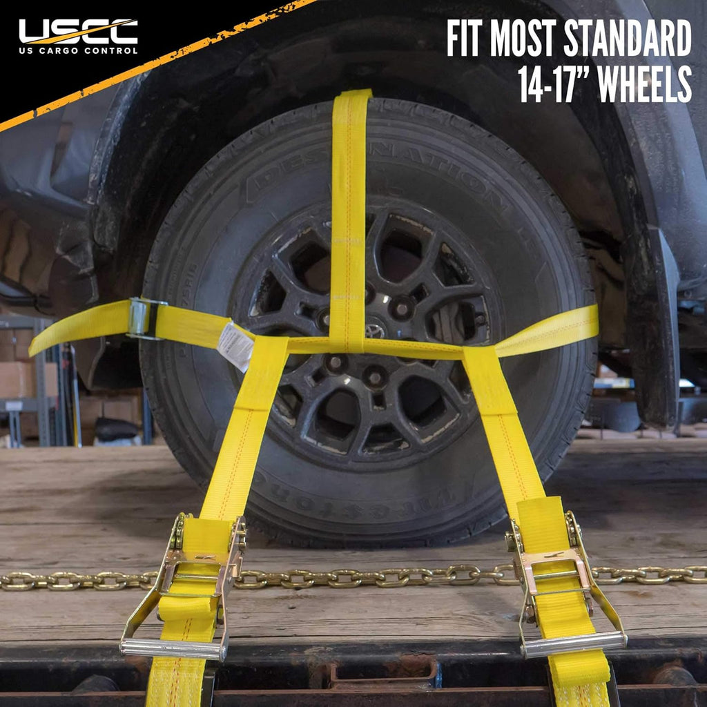 Side Mount Wheel Net with Cam Buckle, Two Ratchets and Chain Extensions, Polyester Webbing P998