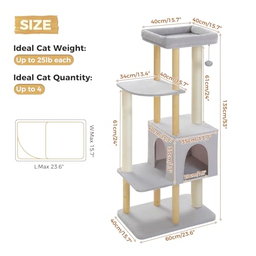 73 Inches Tall Wooden Cat Tree with Hammocks and Scratching Posts I48297