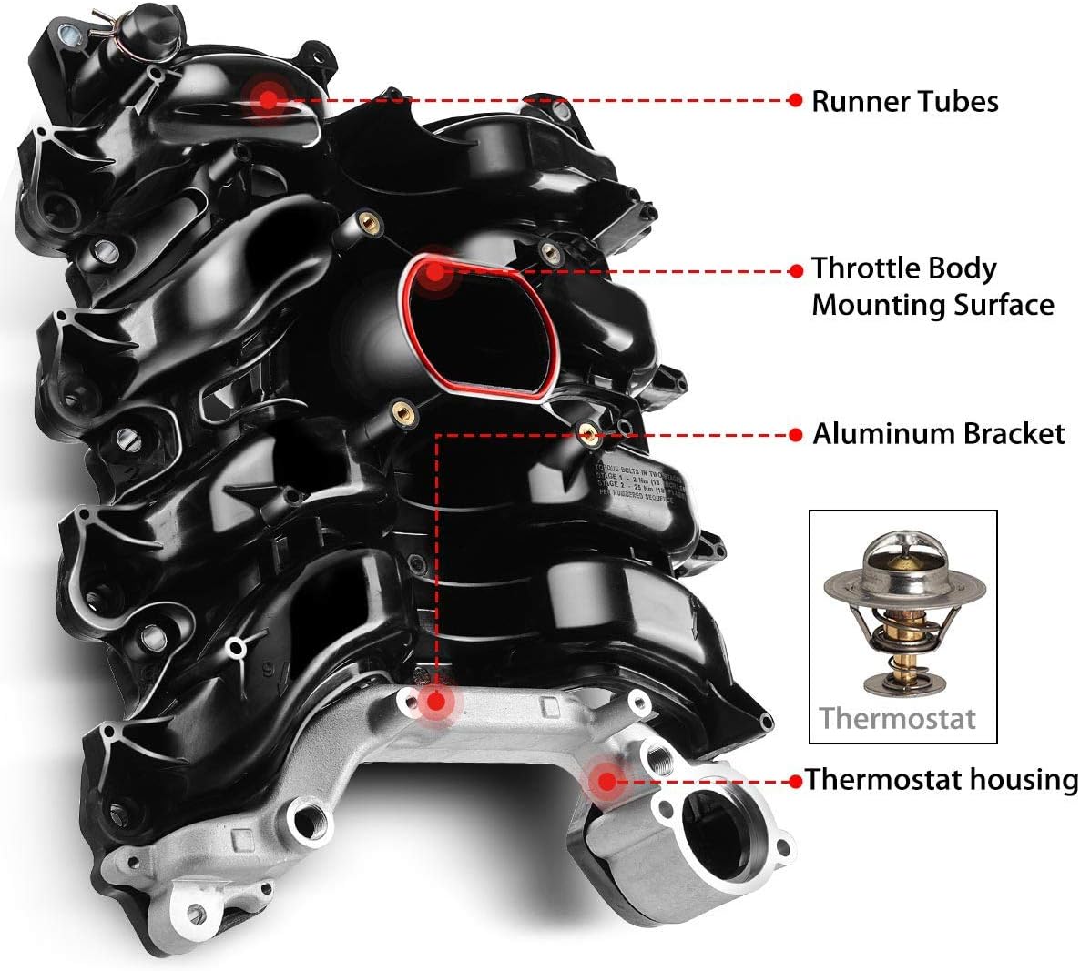 Upper Intake Manifold with Thermostat Compatible with Ford Crown Victoria Mustang Thunderbird Town Car Mercury Grand Marquis Cougar 1996-2000 V8 4.6L Y268569
