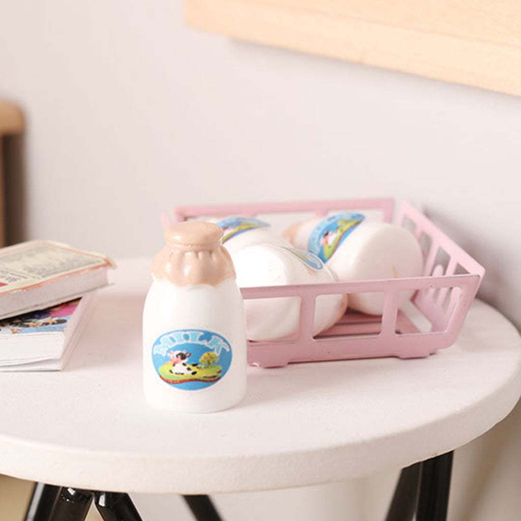 1:12 Scale Dollhouse Miniature Milk Bottle with Storage Basket Y5338