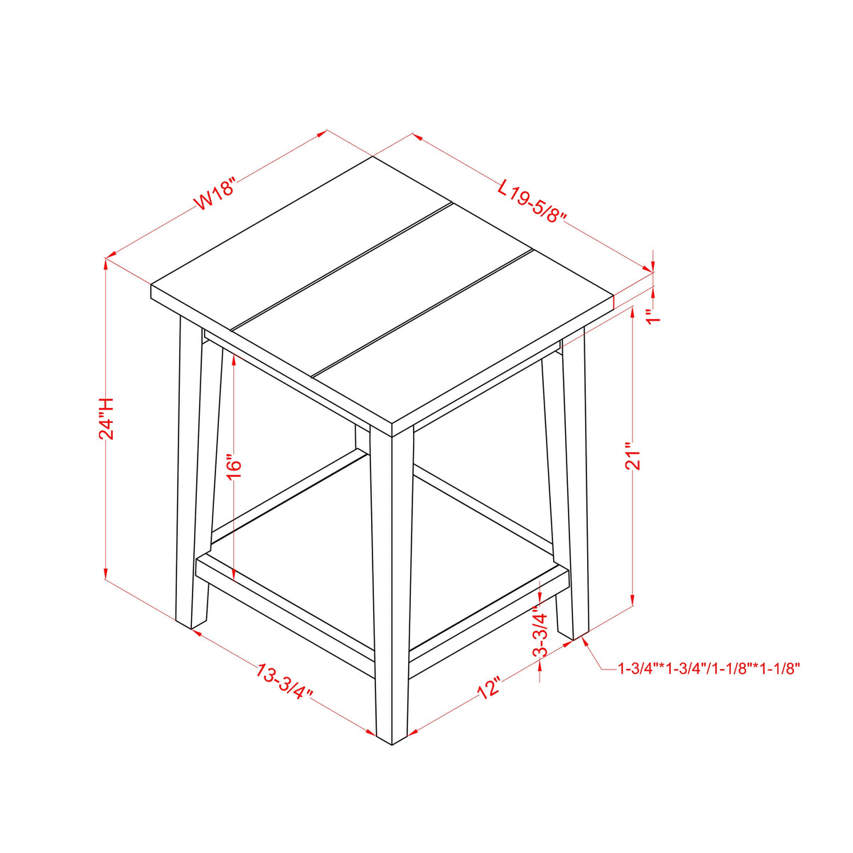 Rustic Open-Shelf Side Table V3819
