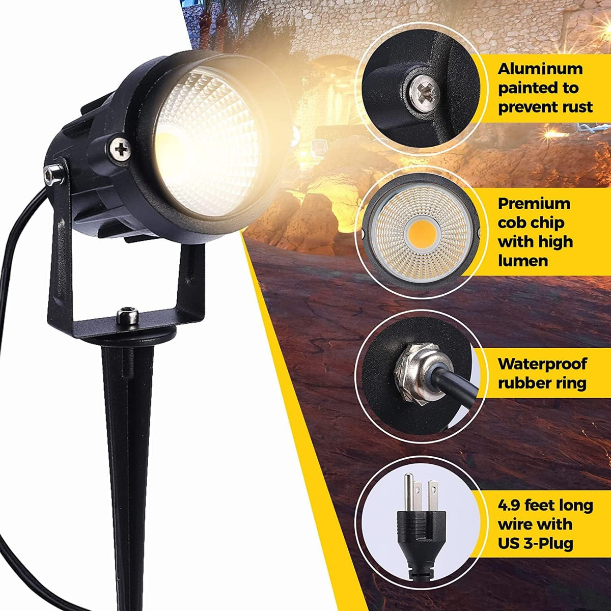 Warm White Waterproof LED Landscape Spot Lights 6 Pack T45991