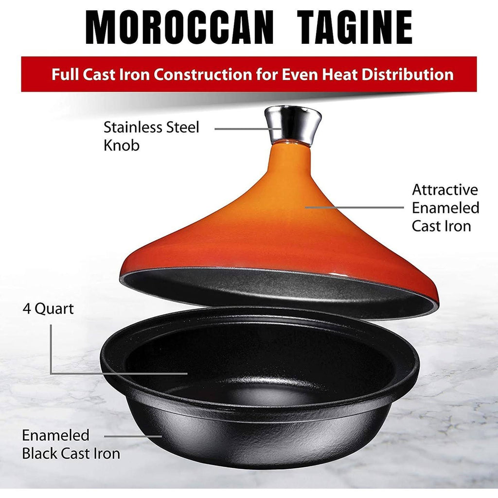 Enameled Fire Red Cast Iron Tagine Pot, 4 Quart F876