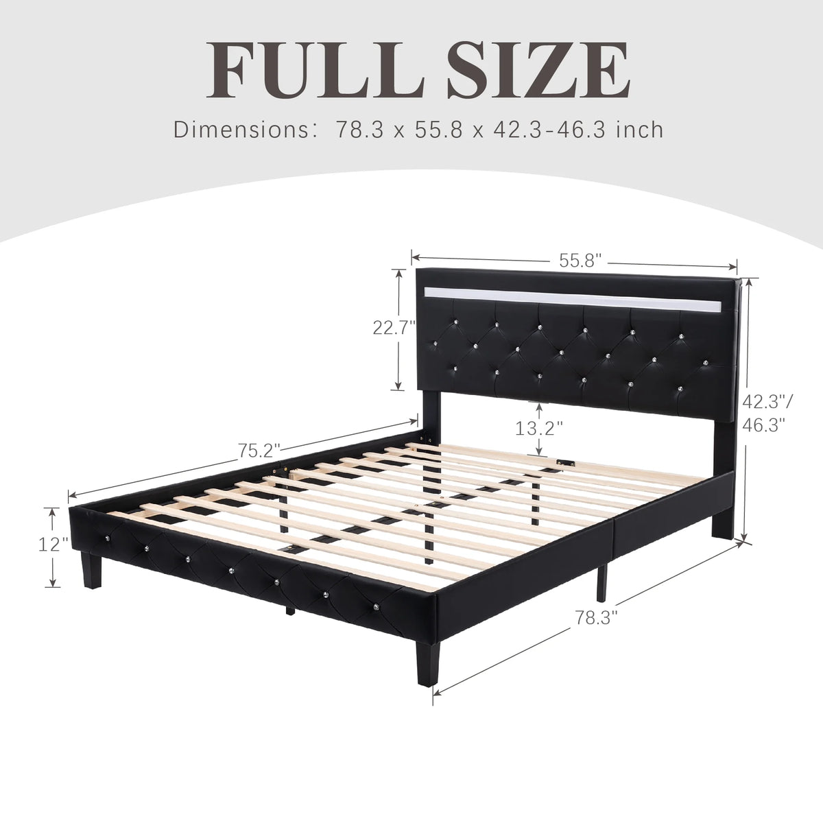 Full Size LED Leather Bed Frame with Headboard Y264332