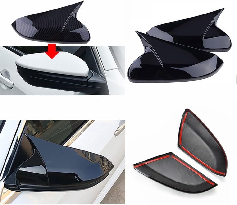 Glossy Black Carbon Fiber Side Door Rear View Mirror Covers C46844