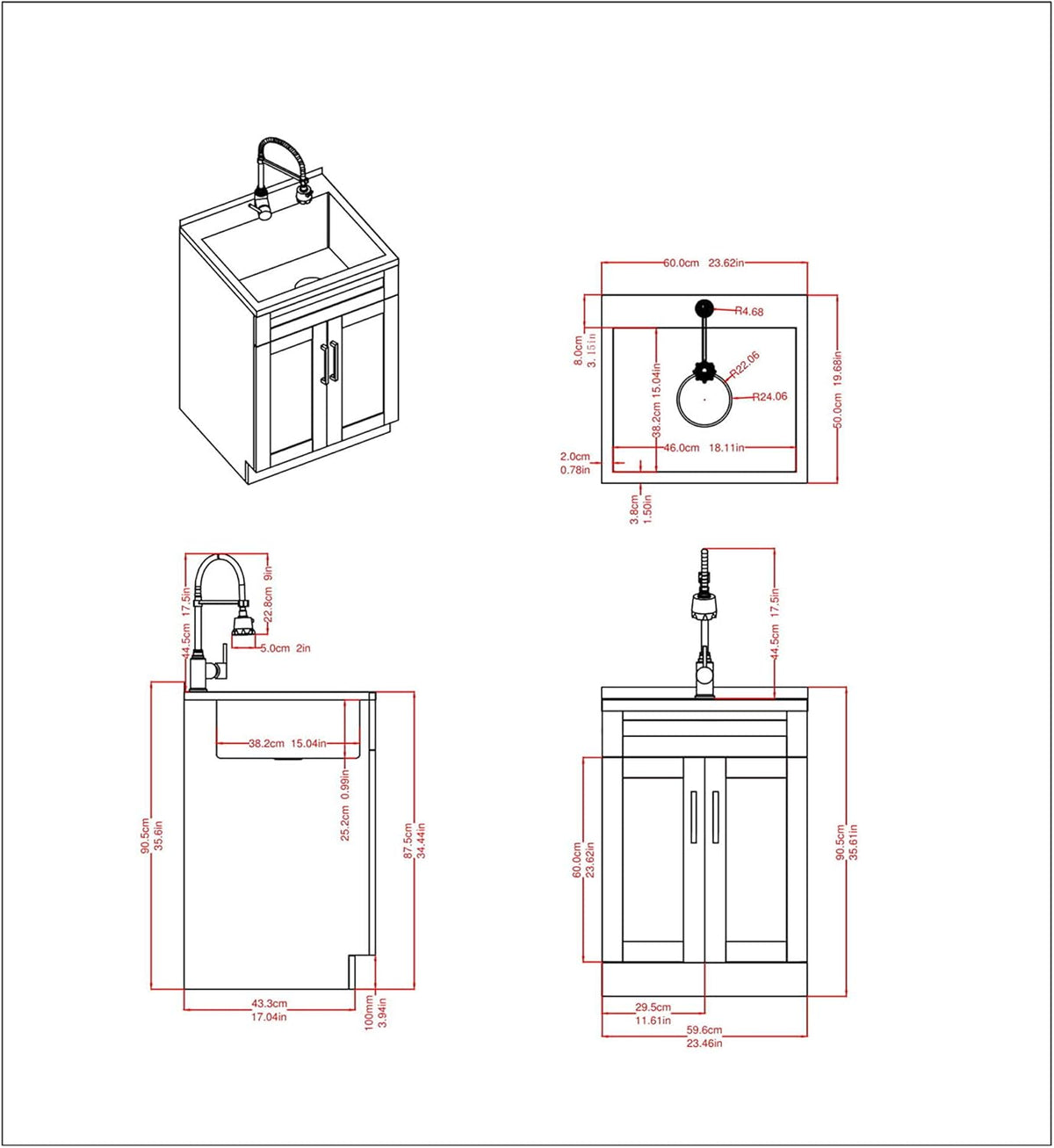 24 inch Laundry Cabinet with Faucet and Stainless Steel Sink L7179
