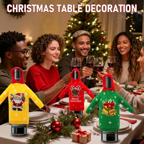 3Pcs Christmas Wine Bottle Covers Knitted Hoodie H299