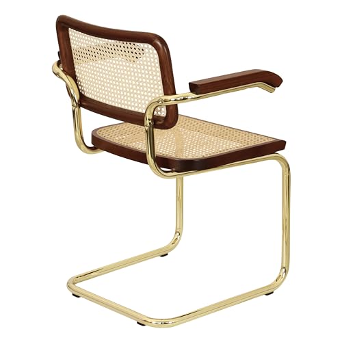 Black Cane Cantilever Armchair with Brass Steel Frame K44475