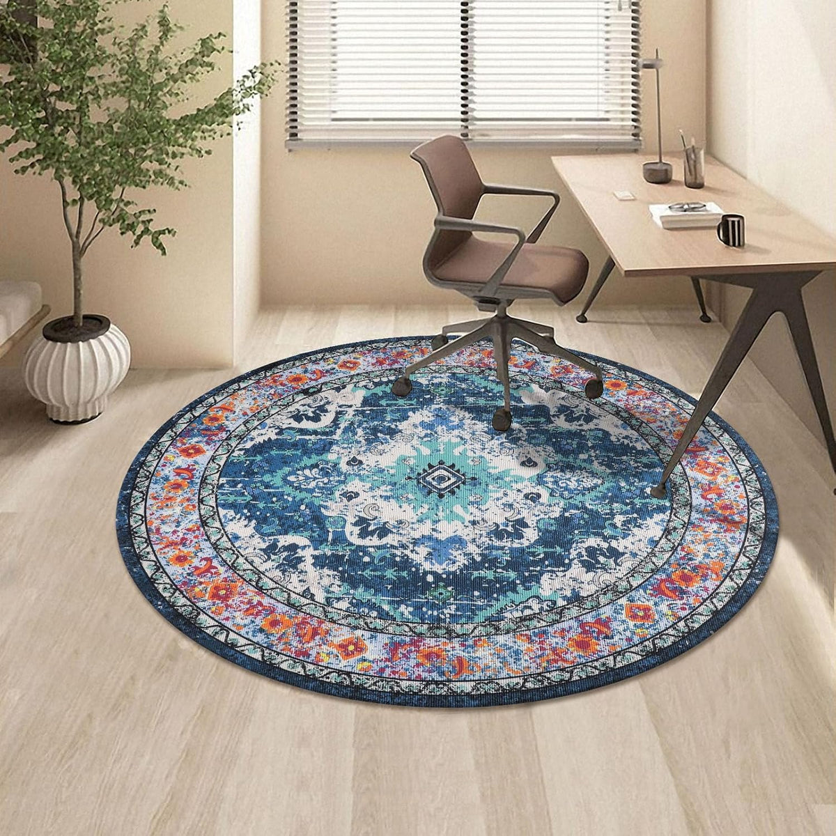Blue Non Slip Desk Chair Mat for Hardwood Floor, 5 Ft F65132