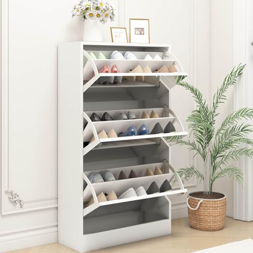 White Shoe Cabinet with 3 Flip Drawers & 2 Sliding Drawers M473