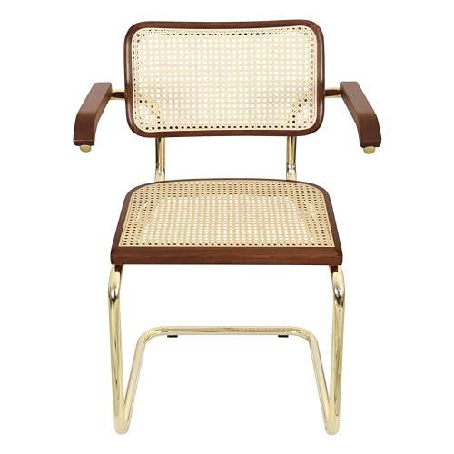 Black Cane Cantilever Armchair with Brass Steel Frame K44475