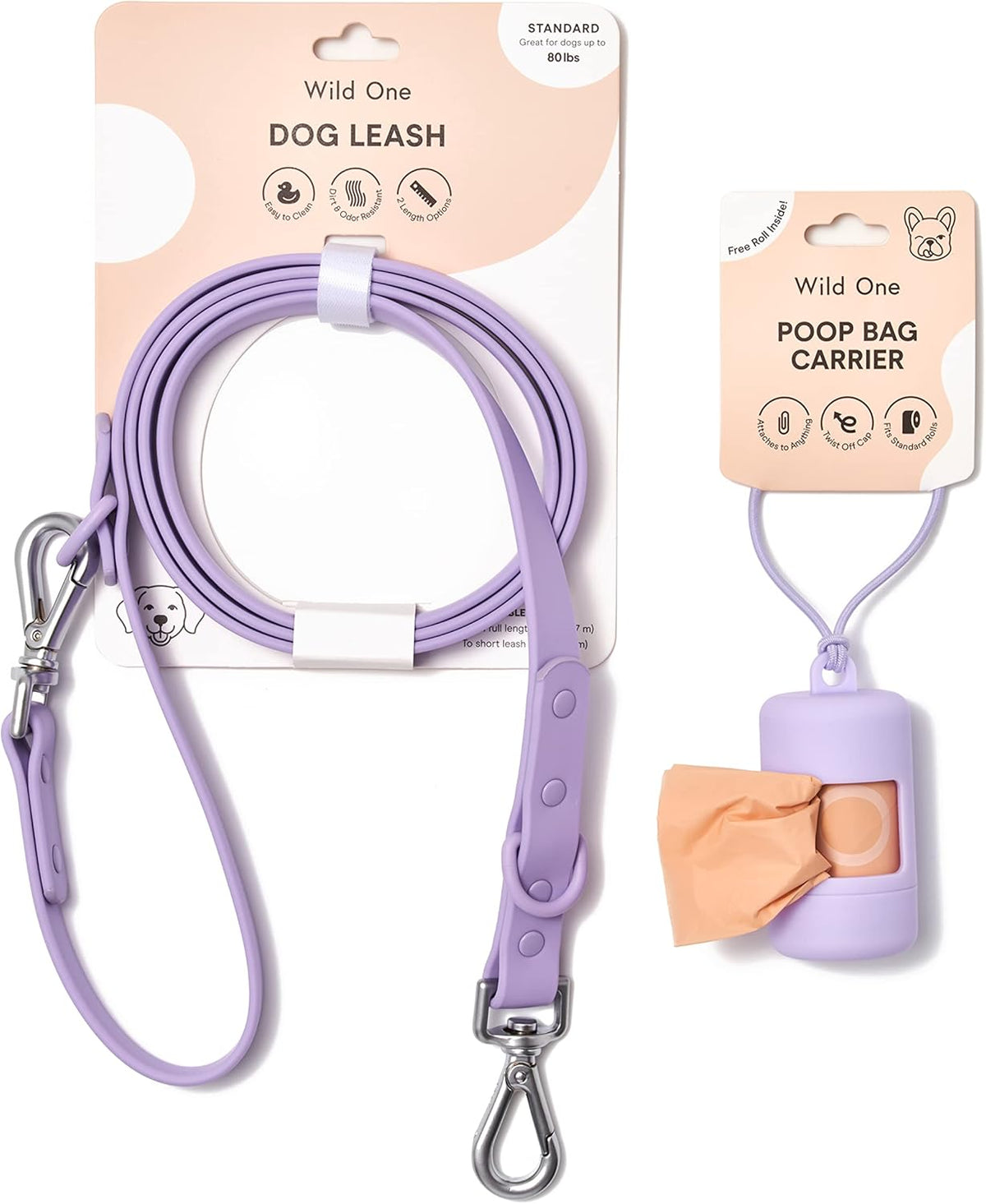 Lilac Nylon Dog Leash and Poop Bag Carrier Set A8190