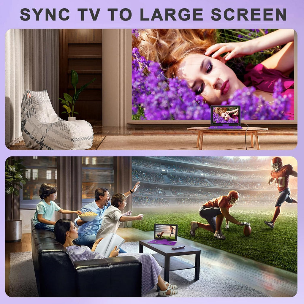 17.5" Portable DVD Player with 15.6" HD Screen, 6 Hours Rechargeable Battery, Purple U271067
