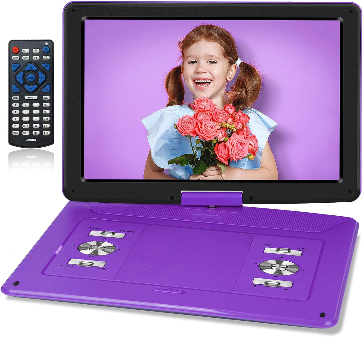 17.5" Portable DVD Player with 15.6" HD Screen, 6 Hours Rechargeable Battery, Purple U271067