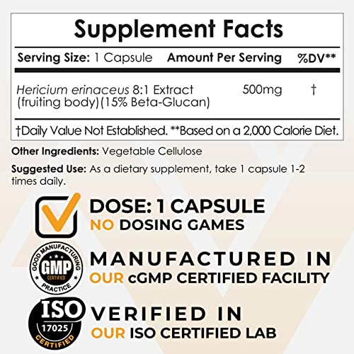 Lions Mane Mushroom Capsules 500mg 60 Count Q64901