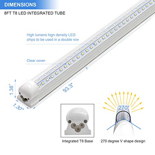 10-Pack 8ft 90W T8 Integrated LED Tube Light 6500K 12000LM V-Shape Linkable Clear Cover B318