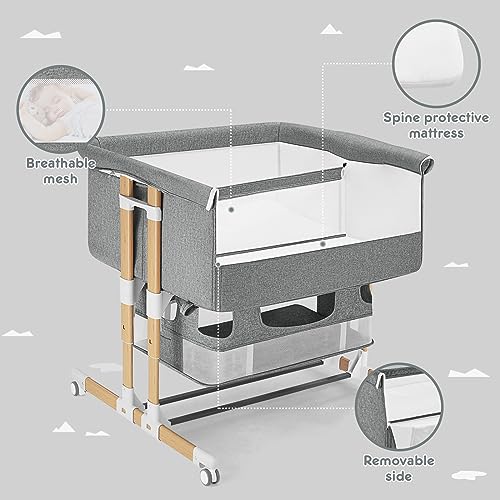 3 in 1 Baby Bassinet Bedside Sleeper with Storage, Grey H30946