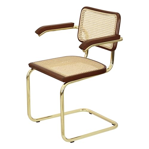 Black Cane Cantilever Armchair with Brass Steel Frame K44475