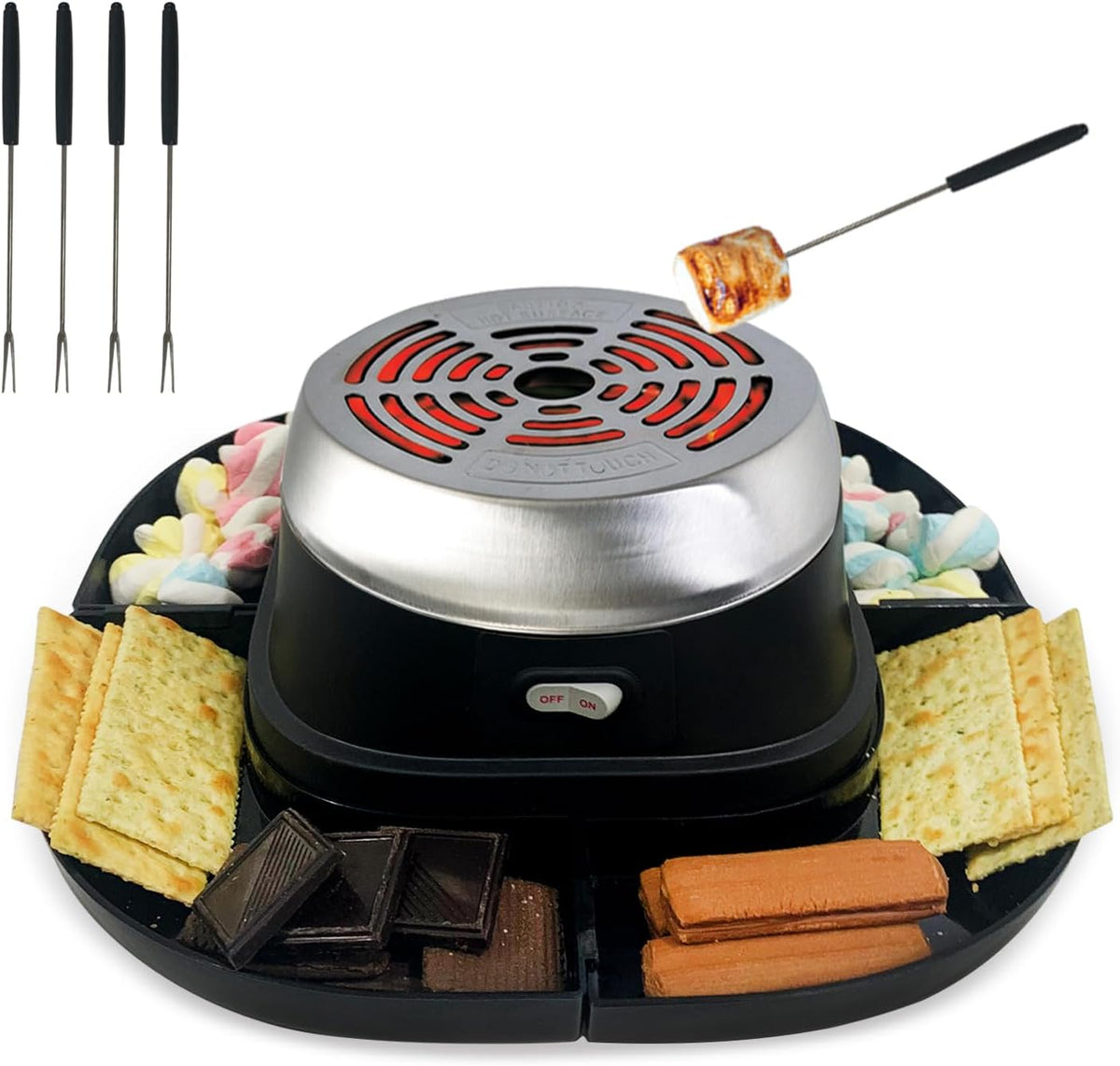 Electric S'mores Maker with 4 Marshmallow Roasting Sticks and 4 Trays E546066