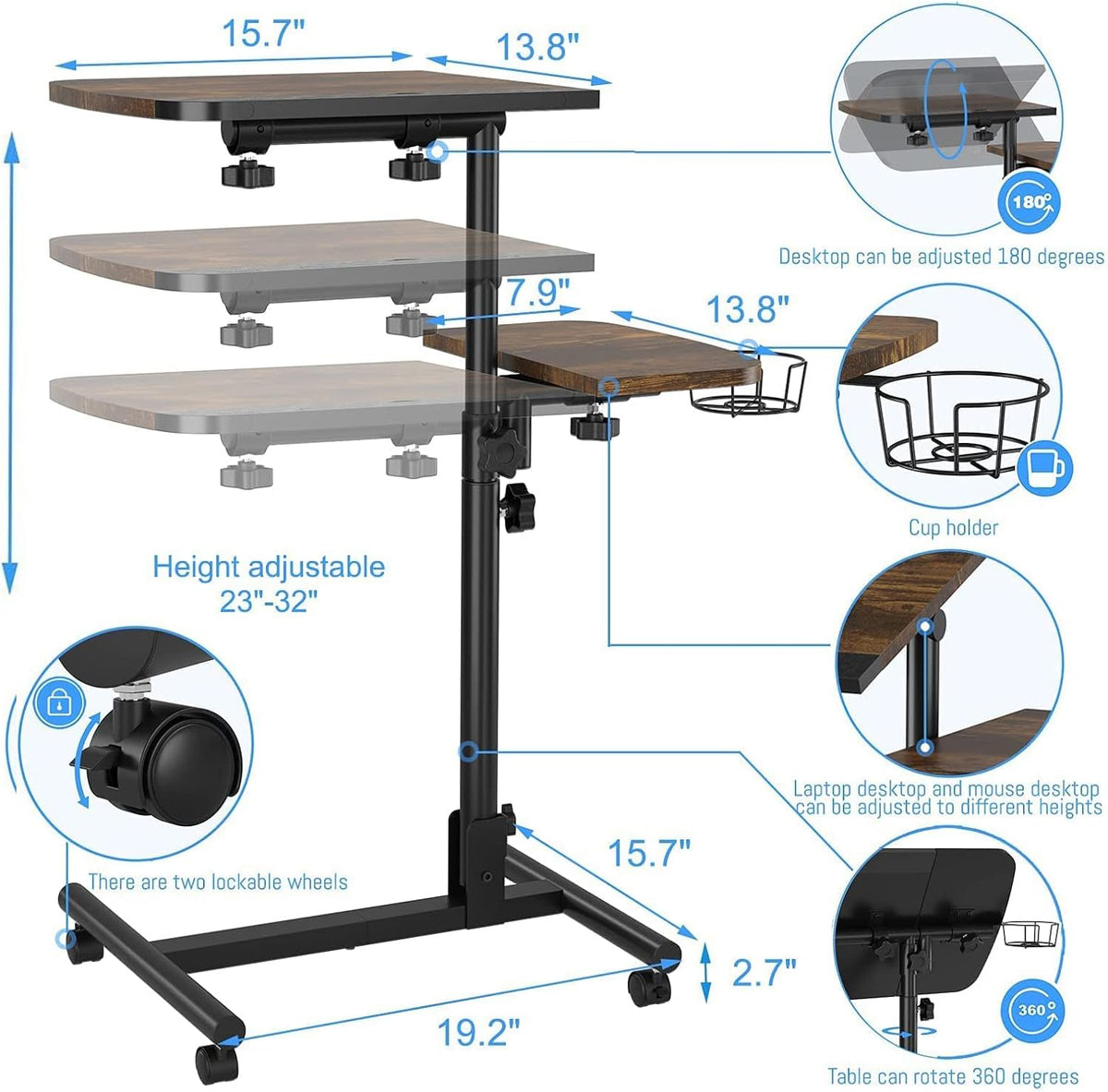 Adjustable Laptop Table with Cup Holder and Wheels N9835