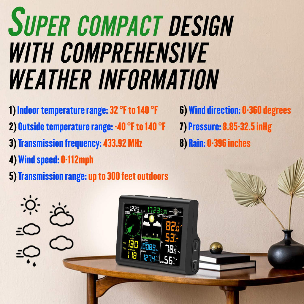 8-in-1 Wireless Weather Station with Outdoor Sensor (Black) V50513