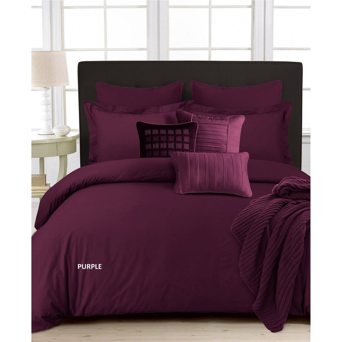 350 Thread Count Cotton Percale Duvet Cover Set Purple Q84443