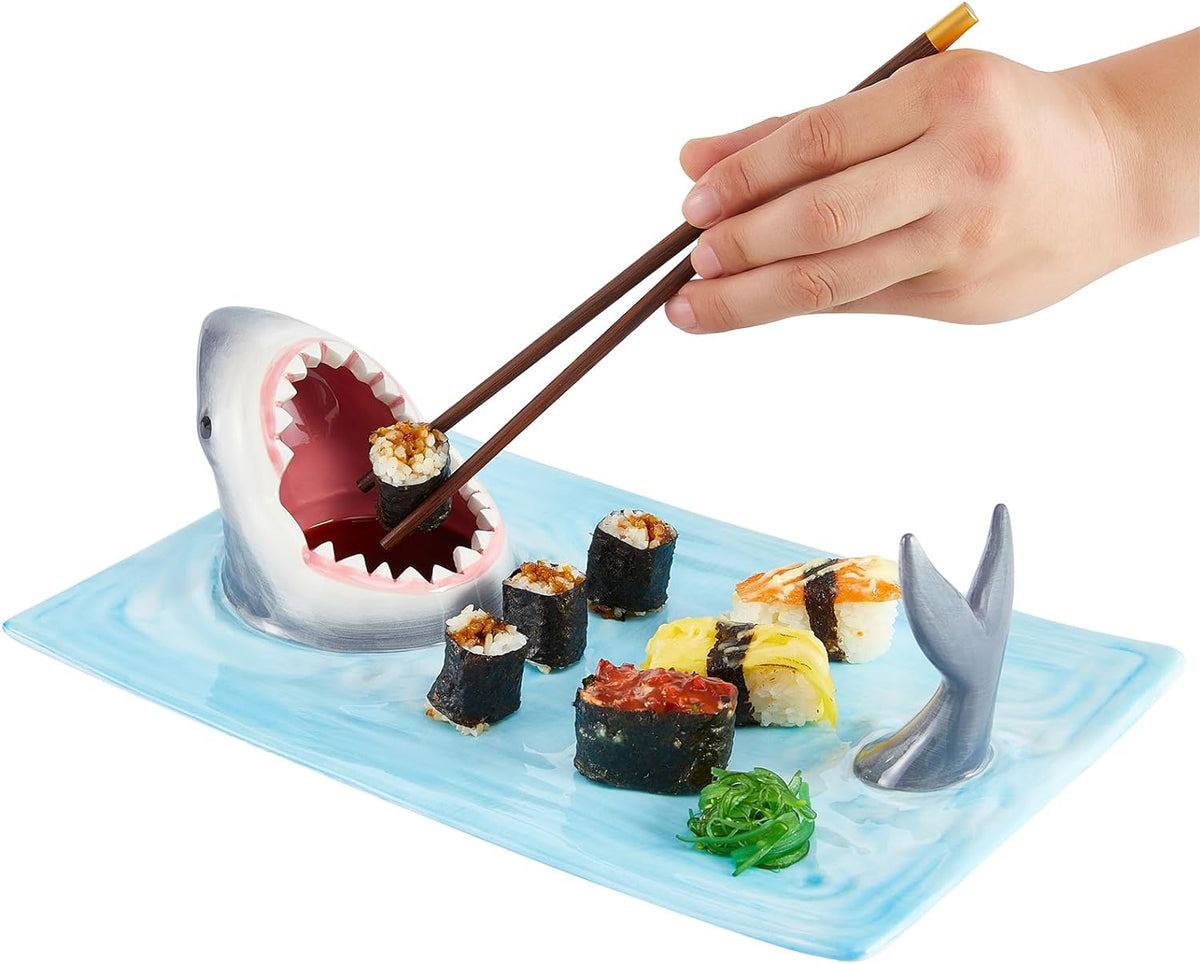 Ceramic Sushi Plate Serving Platter with Soy Sauce Bowl and Chopstick Holder H177526