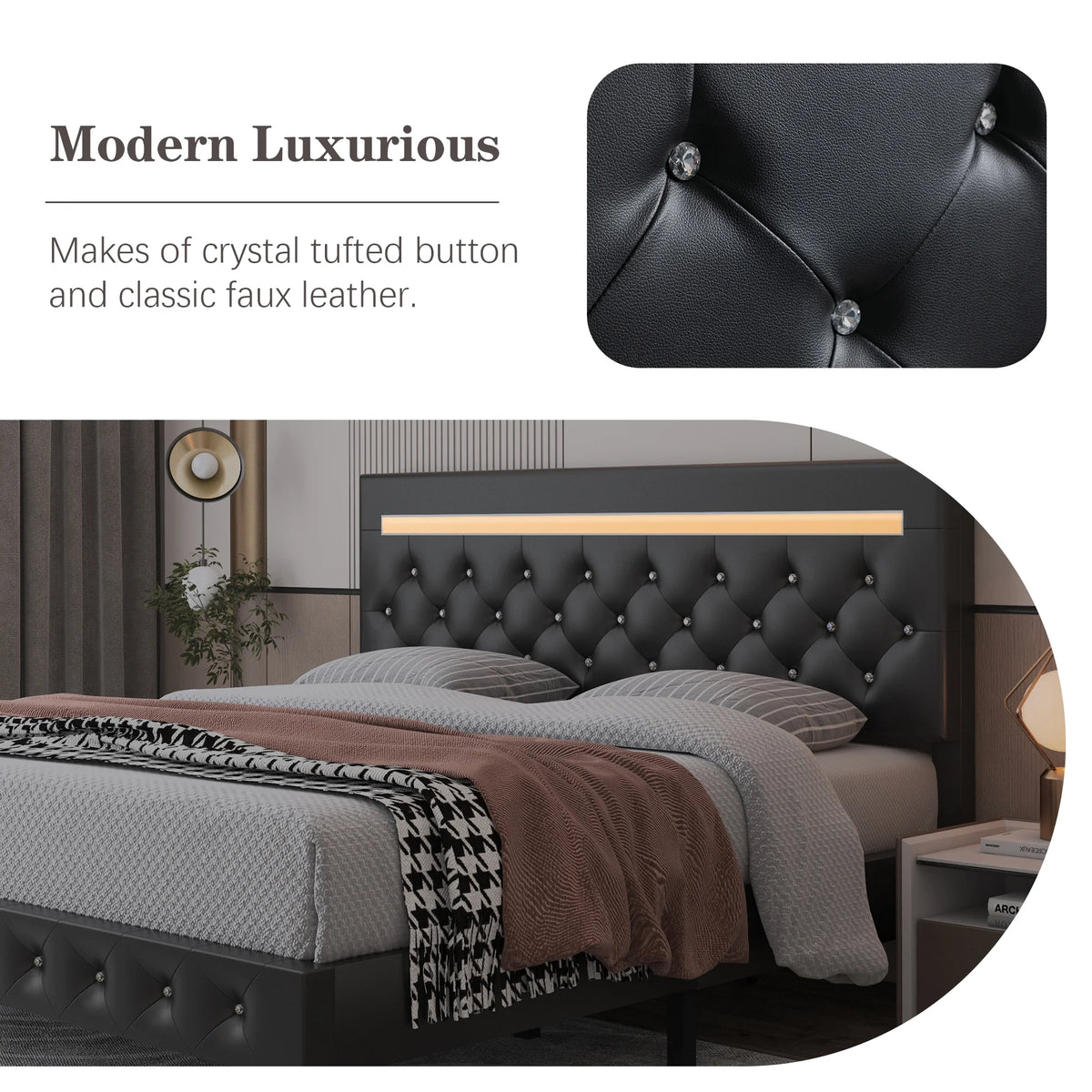 Full Size LED Leather Bed Frame with Headboard Y264332