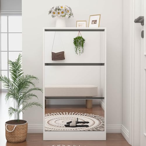 White Shoe Cabinet with 3 Flip Drawers & 2 Sliding Drawers M473