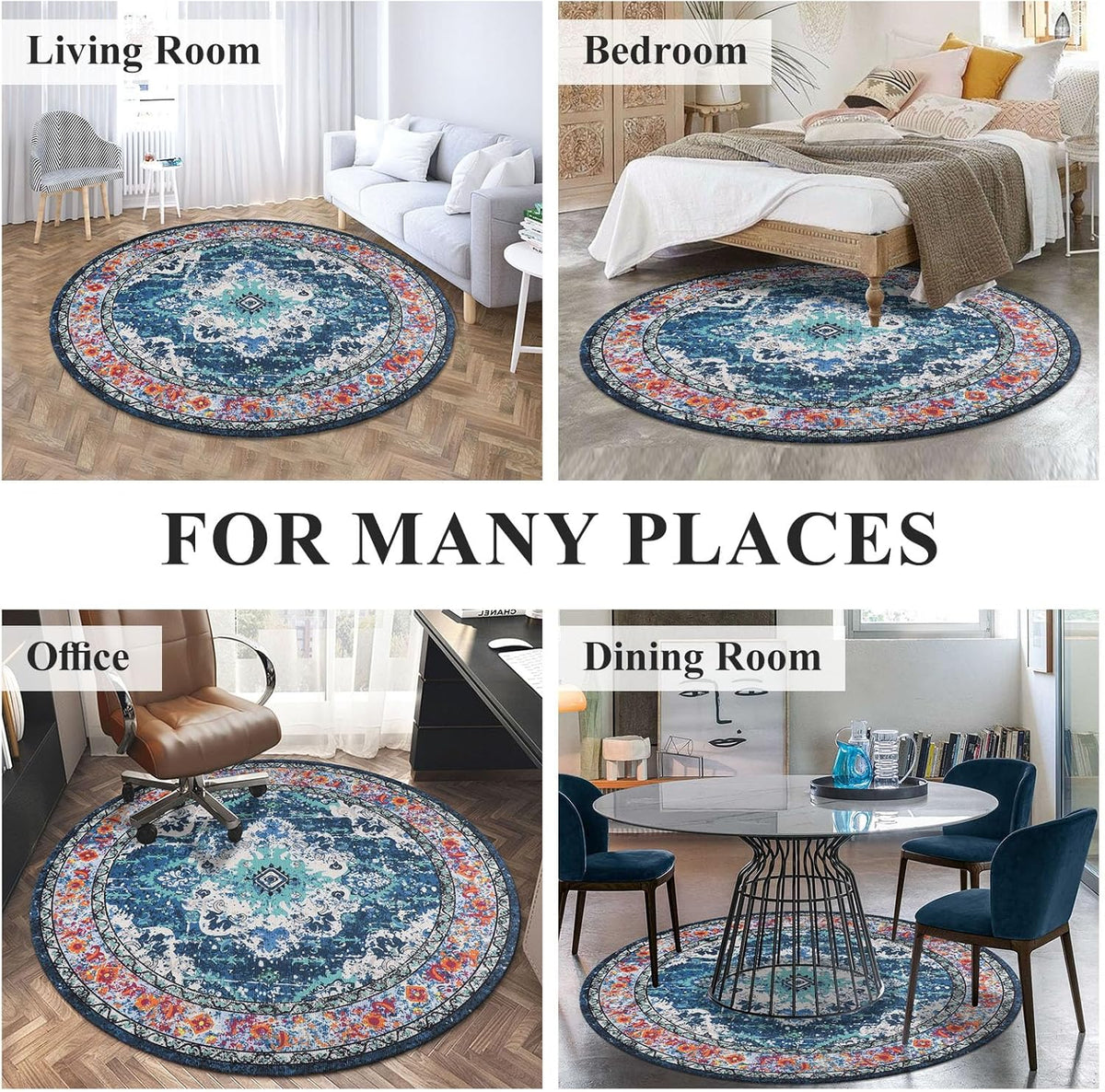 Blue Non Slip Desk Chair Mat for Hardwood Floor, 5 Ft F65132