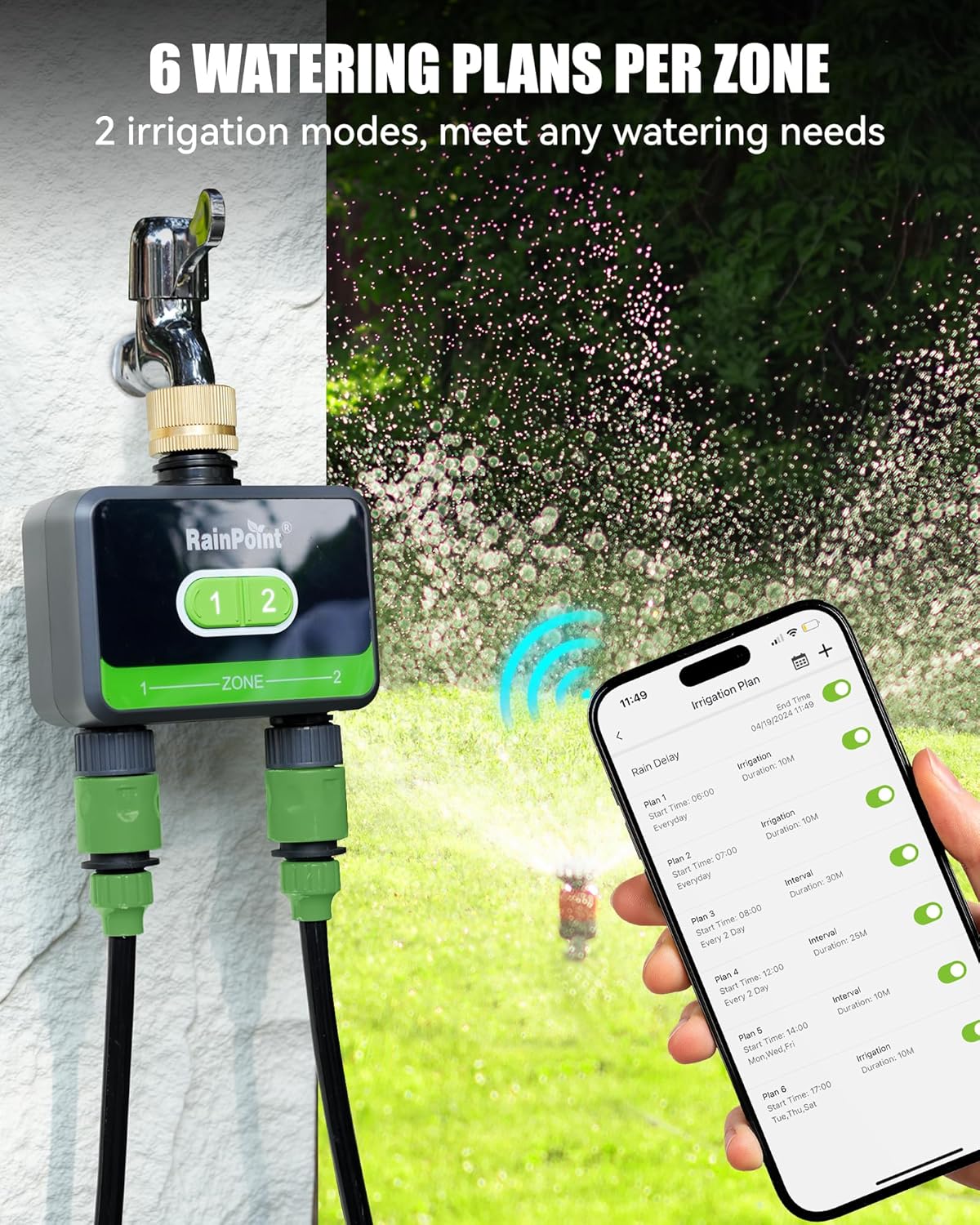 Smart Water Timer with Brass Inlet, Bluetooth Sprinkler Timer 2 Outlet X8336