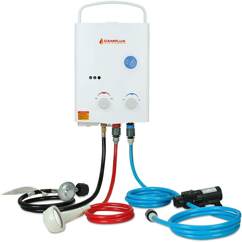 1.32 GPM Portable Propane Gas Camping Water Heater with Water Pump Kits, Black U523
