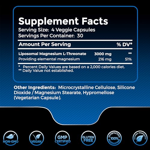 Magnesium l-Threonate Supplement Capsules 120 Count 3000mg N772
